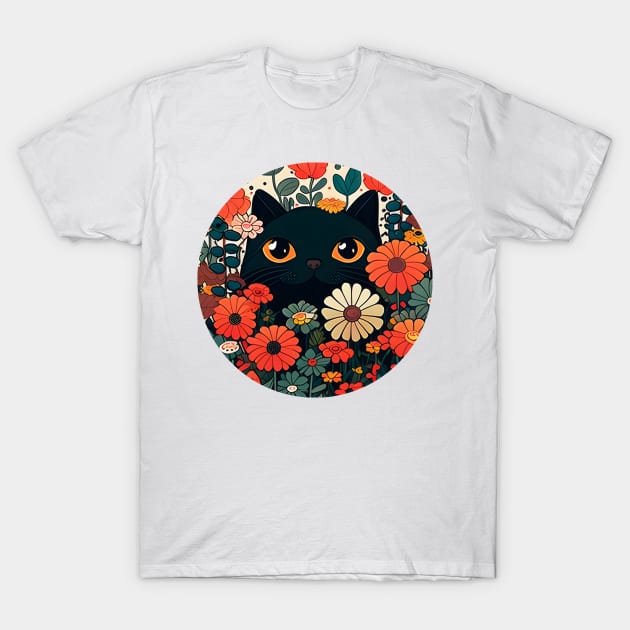 Cute Kitty Cat Flower - Cat Lover T-Shirt by William Edward Husband